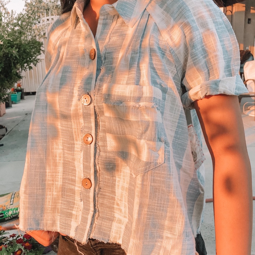 Free people | button down stripe blue Top